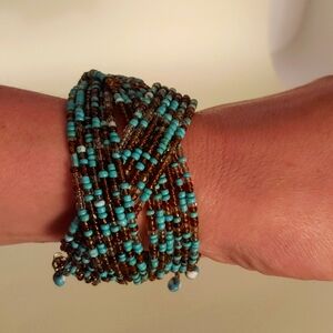 World Market Beaded Cuff Bracelet (turquoise/brown)